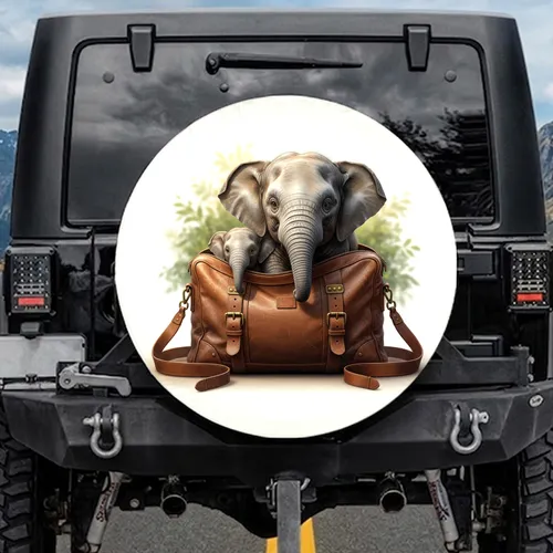 Baby Elephants Peeking Leather Travel Bag - Wildlife Lover Gift Spare Tire Cover