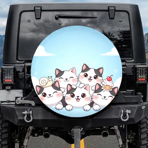 Black White Cartoon Cats Pink Cheeks Snail Cupcake Hearts - Cat Lover Everyday Accessory Spare Tire Cover
