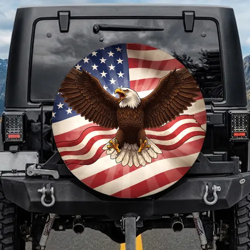 Bald Eagle American Flag - Independence Day Patriotic Gift for Veterans Spare Tire Cover
