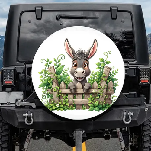 Friendly Donkey Picket Fence - Farmhouse Decor Donkey Lover Gift Spare Tire Cover
