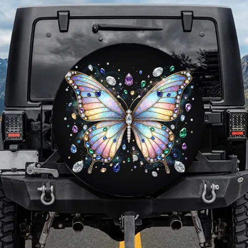 Iridescent Opal Gemstone Gold Filigree Butterfly - Wildlife Lover Gift Spare Tire Cover