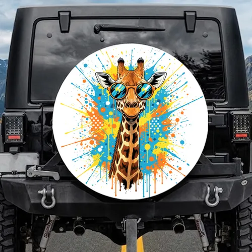 Majestic Giraffe Orange-Framed Sunglasses Vibrant Paint Splatter Adventure Travel Gear Spare Tire Cover