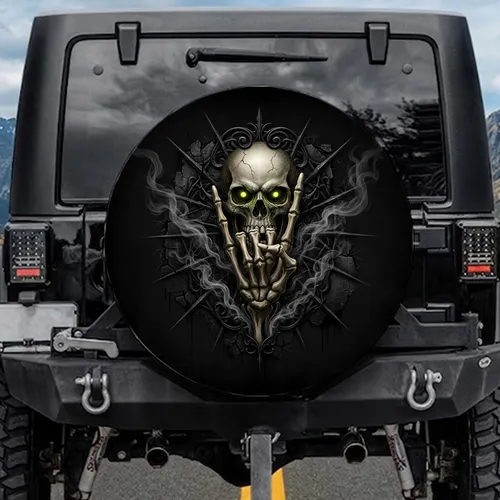 Glowing Yellow Eye Skull Skeletal Hand Rock On - Gothic Vehicle Style Gift Spare Tire Cover