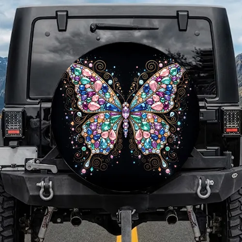 Jewel Butterfly Gold Filigree Celestial Outdoor - Car Decor Gift for Butterfly Lovers Spare Tire Cover