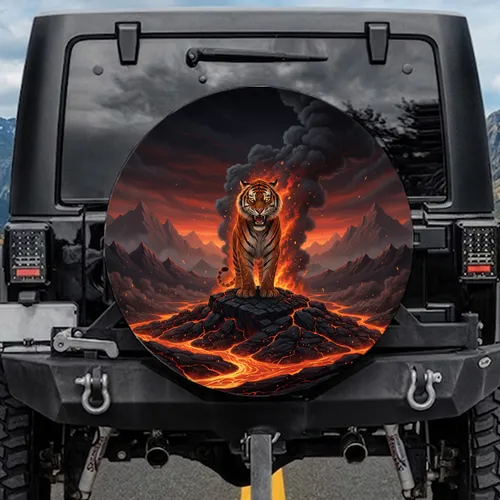 Bengal Tiger Volcanic Landscape - Wildlife Lover Gift For Safari Enthusiast Spare Tire Cover