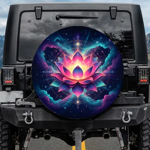 Glowing Lotus Flower Celestial Galaxy Car Decor Gift for Yoga Lover Spare Tire Cover