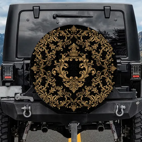 Regal Gold Crest Acanthus Scrollwork Filigree Cartouche Car Decor Gift Spare Tire Cover