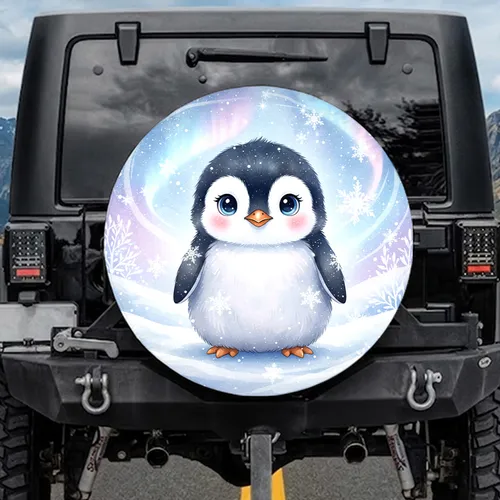 Baby Penguin Snowflakes Aurora Winter Sky - Winter Lover Gift Spare Tire Cover
