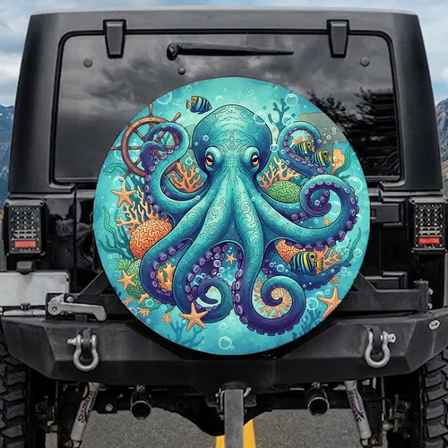 Octopus Deep Sea Coral Starfish Tropical Fish - Ocean Lover Travel Gift Spare Tire Cover