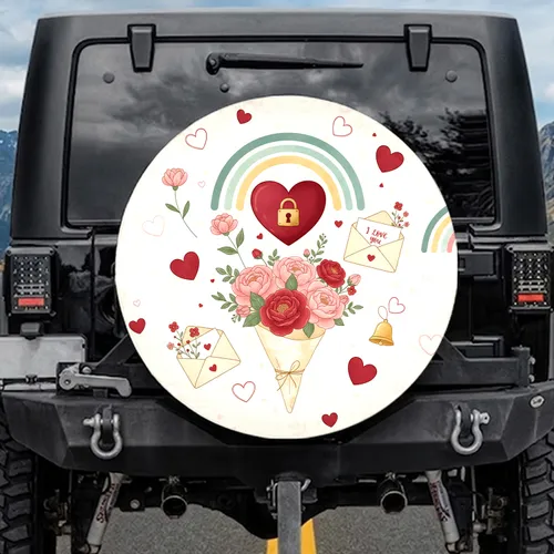 Love Letter Heart Rainbow Flower Bouquet - Romantic Love Gift Spare Tire Cover