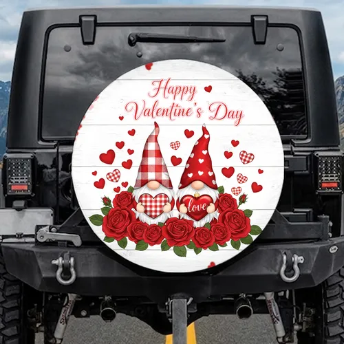 Valentine Gnomes Red Roses Hearts - Happy Valentine's Day Gift Spare Tire Cover