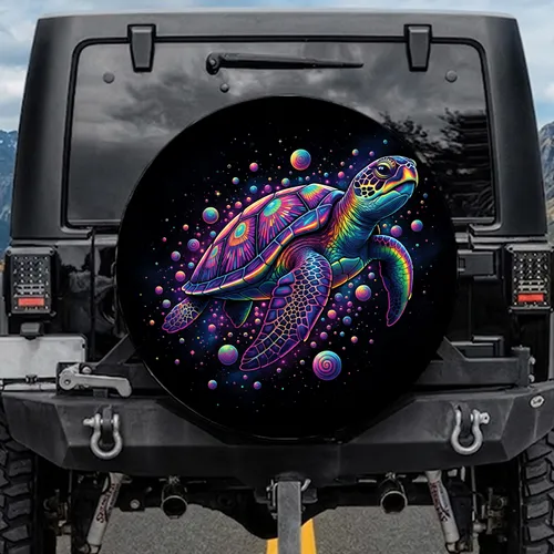 Psychedelic Rainbow Sea Turtle - Cosmic Journey Wildlife Lover Gift Spare Tire Cover