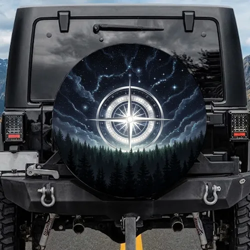 Celestial Compass Rose Galaxy Pine Forest - Explorer Lifestyle Gift Spare Tire Cover