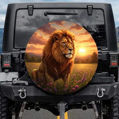Majestic Lion Wildflower Sunset - Wildlife Lover Gift Spare Tire Cover