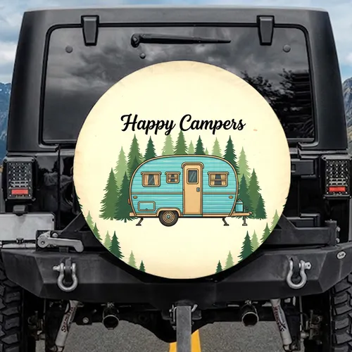 Retro Travel Trailer Happy Campers - Camping Trip Outdoor Gear Spare Tire Cover