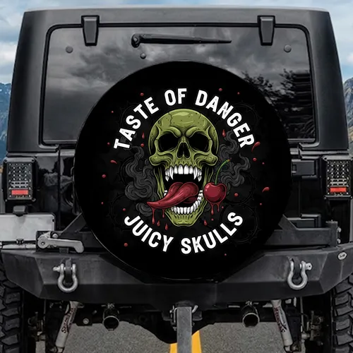 Screaming Skull Cherry - Taste of Danger Juicy Skulls Vehicle Decor for Skull Lovers Spare Tire Cover