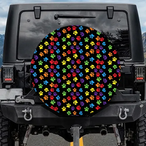 Rainbow Paw Prints Vehicle Accessory Gift for Car Enthusiast Pet Owners Spare Tire Cover