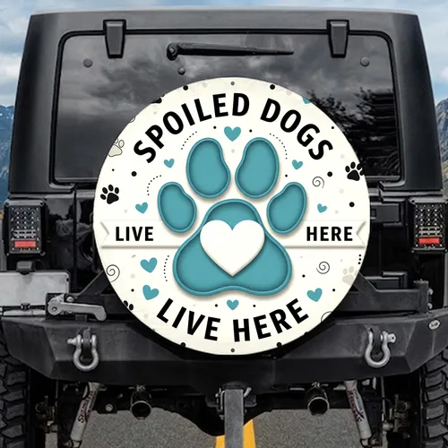 Spoiled Dogs Live Here Paw Print Heart - Dog Lover Home Decor Gift Spare Tire Cover