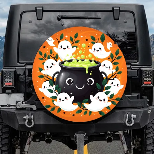 Cauldron Ghosts Bubbling Potion - Halloween Season Gift Spare Tire Cover