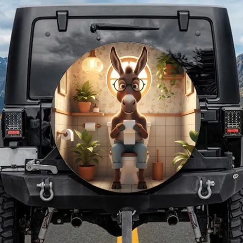 Donkey On Toilet Spectacles Toilet Paper - Funny Car Decor Gift for Animal Lover Spare Tire Cover