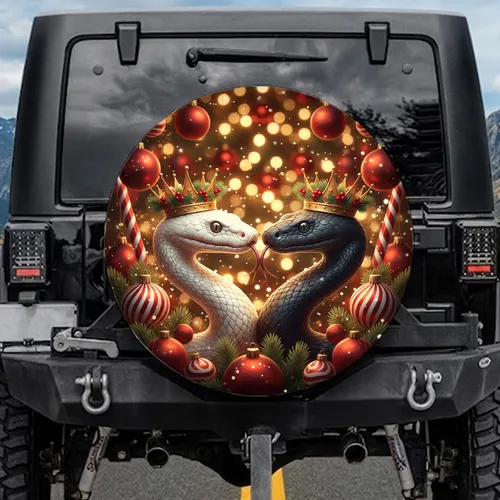 Crowned Snakes Pine Boughs Berries Christmas Ornaments - Holiday Gift Spare Tire Cover