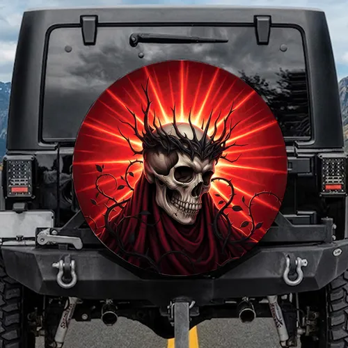 Human Skull Crown Thorns - Gothic Dark Fantasy Lover Decor Gift Spare Tire Cover
