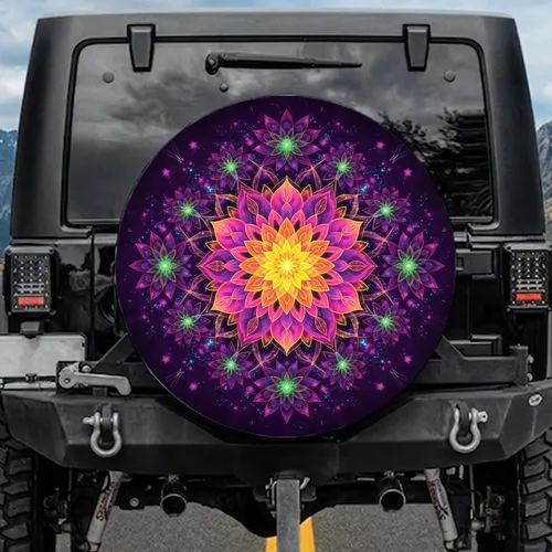 Glowing Mandala Flowers Cosmic Energy Stardust - Cosmic Car Decor Gift Spare Tire Cover