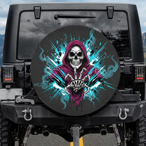 Grinning Skull Skeletal Hand Hooded Cloak - Gothic Decor Gift for Dark Fantasy Fans Spare Tire Cover