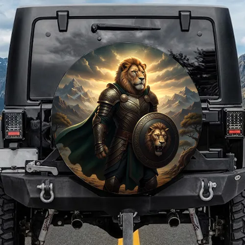Majestic Lion Warrior Dark Bronze Armor - Wildlife Adventure Gift Spare Tire Cover