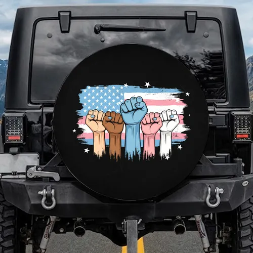 Diverse Fists Transgender Flag Solidarity Unity Pride Lifestyle For LGBTQ+ Ally Spare Tire Cover