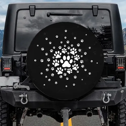 Scattered White Paw Prints - Pet Lover Vehicle Accessory Gift Spare Tire Cover