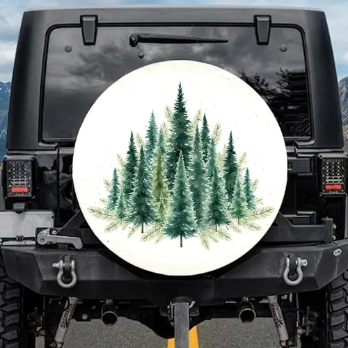 Evergreen Forest Pine Fir Trees Red Baubles - Woodland Outdoor Gift for Nature Lovers Spare Tire Cover