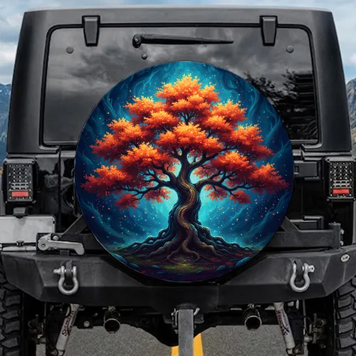 Ancient Tree Gnarled Roots Autumn Leaves Swirling Sapphire Teals - Fantasy Lover Gift Spare Tire Cover