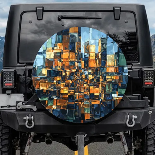 Distorted Architectural Cityscape Reflection Tiles Fragmented Mosaic Spare Tire Cover