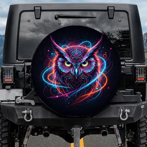 Owl Head Light Rays Cosmic Nebulae - Wildlife Space Lover Travel Gift Spare Tire Cover
