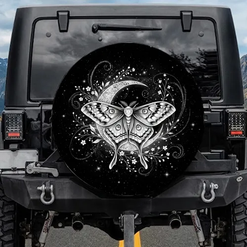 Luna Moth Crescent Moon Celestial Stars - Ethereal Night Sky Decor Gift Spare Tire Cover