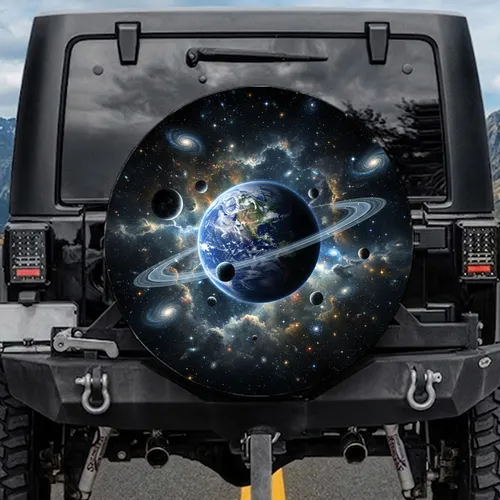 Ringed Planet Twinkling Stars Nebulae Galaxies Deep Space Vista - Space Lover Gift Spare Tire Cover