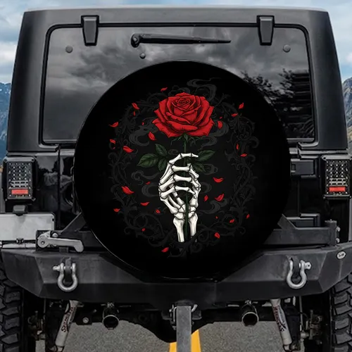 Skeletal Hand Red Rose Gothic Floral - Dark Romantic Car Decor Gift for Gothic Enthusiasts Spare Tire Cover