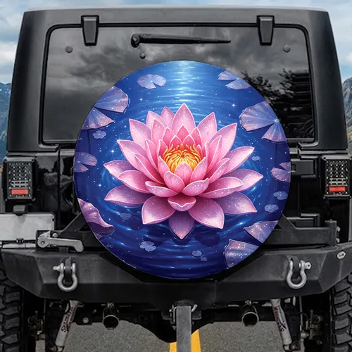 Pink Lotus Bloom Lily Pads Starlight Water - Spiritual Lifestyle Gift for Yoga Lover Spare Tire Cover