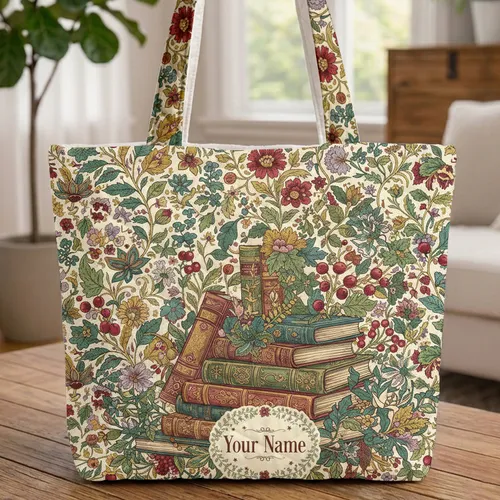 Ornate Vintage Books Wildflower Vines Garland Everyday Carry Gift Quilted Tote Bag