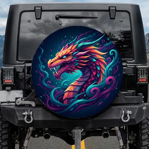 Angular Dragon Head Sweeping Neck Piercing Teal Eye Cosmic Energy - Fantasy Lover Gift Spare Tire Cover