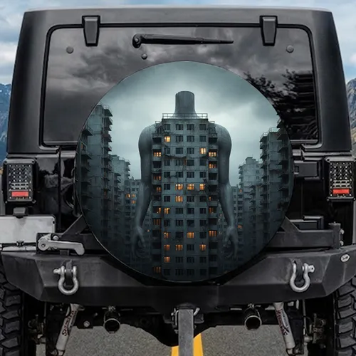 Crumbling Brutalist Building Torso Human Hands - Urban Life Decor Gift Spare Tire Cover