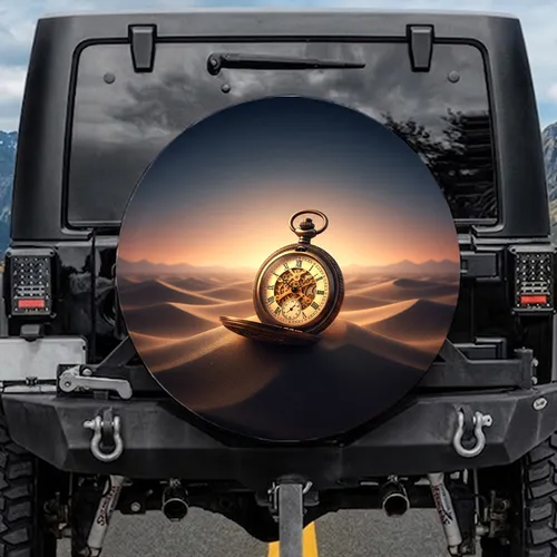 Antique Brass Pocket Watch Sand Dunes Twilight Sky - Travel Essentials Gift Spare Tire Cover