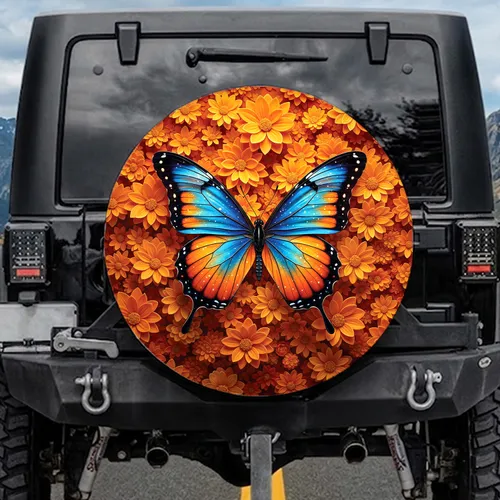Richly Textured Butterfly Floral Tapestry - Car Decor Gift Spare Tire Cover