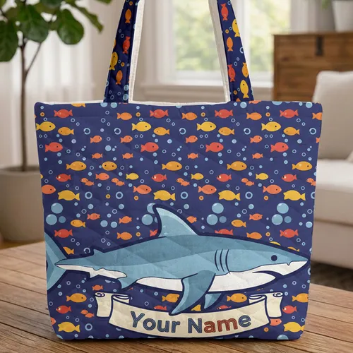 Great White Shark Colorful Fish Sea Bubbles - Ocean Lover Everyday Carry Gift Quilted Tote Bag