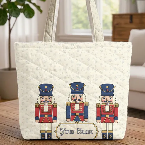 Nutcracker Soldier Stars Snowflakes Plaque - Christmas Everyday Carry Gift Quilted Tote Bag