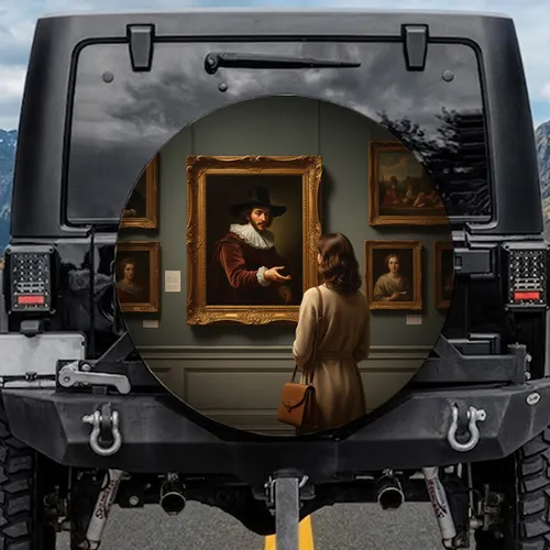 Surreal Classical Painting Man Woman Gold Frame Art Gallery Spare Tire Cover
