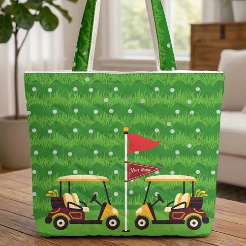 Ornate Golf Carts Golf Flag Golf Balls - Everyday Carry Gift for Golfer Quilted Tote Bag