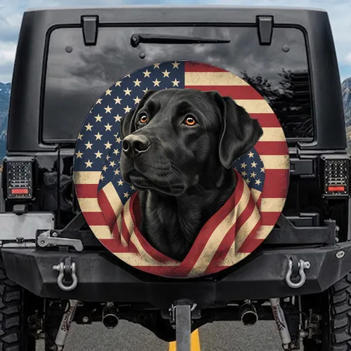 Black Labrador American Flag - Independence Day Gift for Dog Lovers Spare Tire Cover