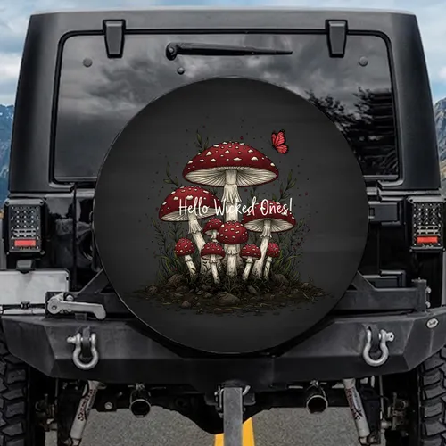 Red Mushroom Butterfly 'Hello Wicked Ones!' - Mystical Forest Lover Gift Spare Tire Cover